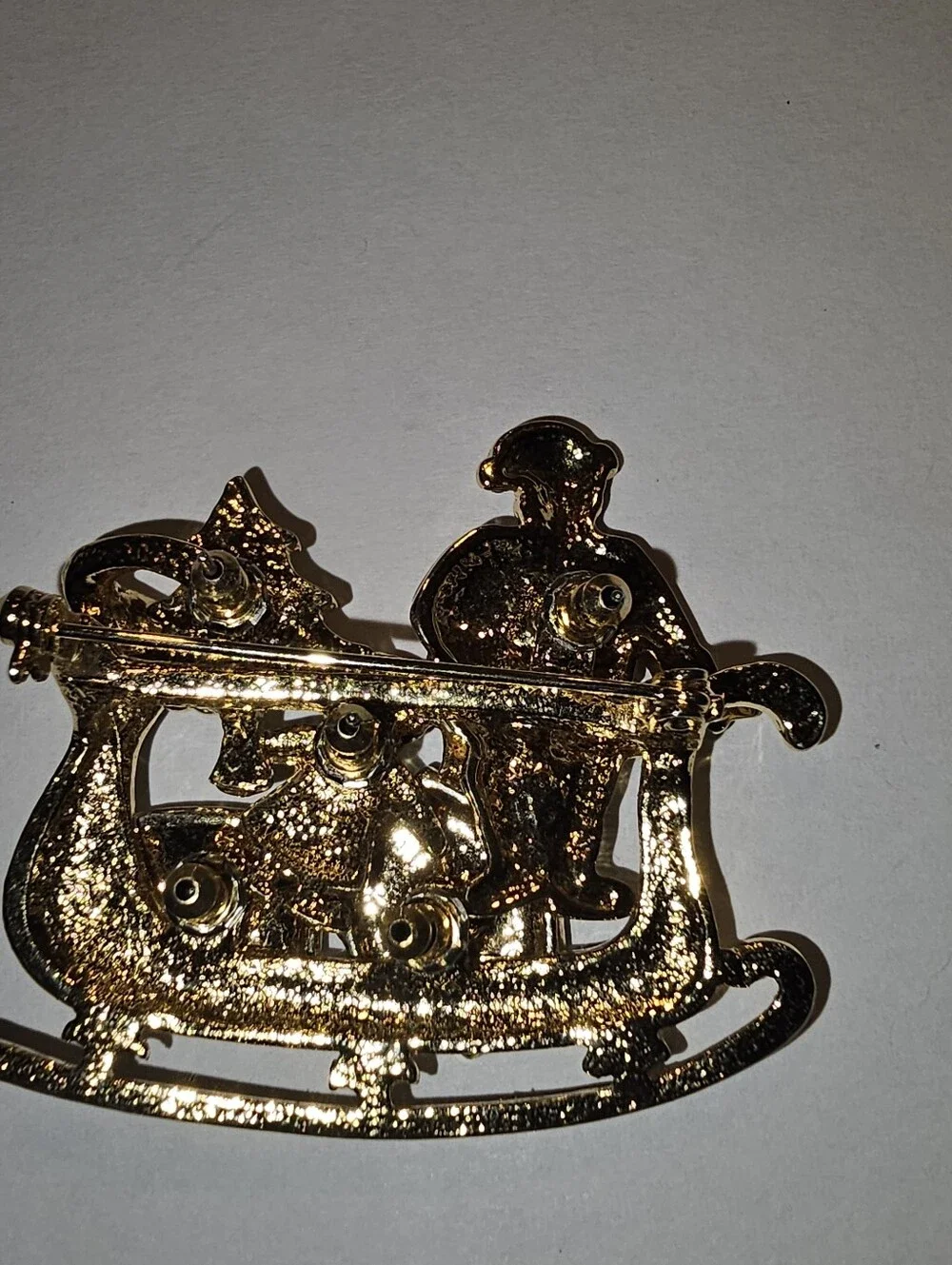 Vintage Gold-tone Enamel Santa Sleigh Multi-Piece Christmas Brooch Pin Set